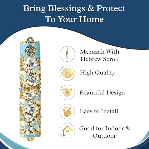 Hand Painted Pewter Mezuzah Case with Scroll - Floral Ivy Design
