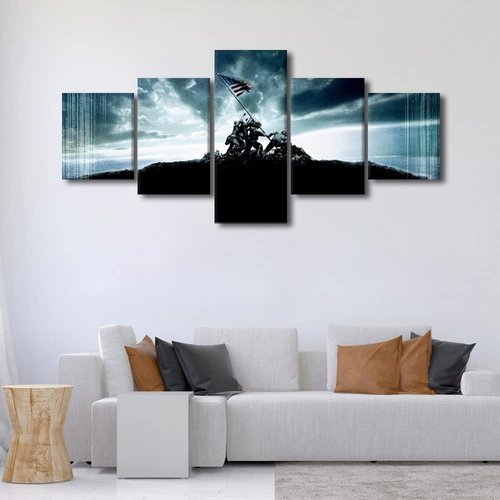 American Soldier Military Canvas Wall Art American Flag WWII Wall Art for Living Room Pictures for Bedroom Modern Home Decor Office Bathroom Decorations Artwork Framed Ready to Hang, 50"Wx24"H