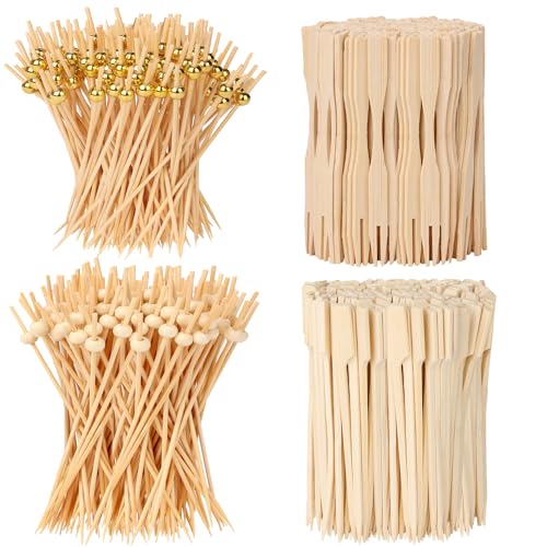 Multicolor 400PCS Eco-Friendly Bamboo Cocktail Picks - Fancy Food Skewers for Appetizers & Drinks