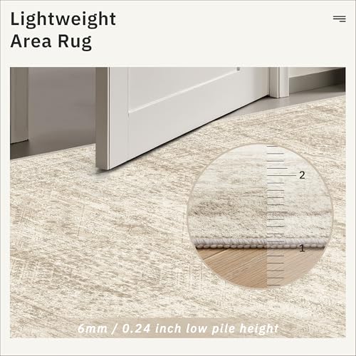 Washable 8x10 Area Rug - Soft Vintage Non-Slip Carpet for Living Room
