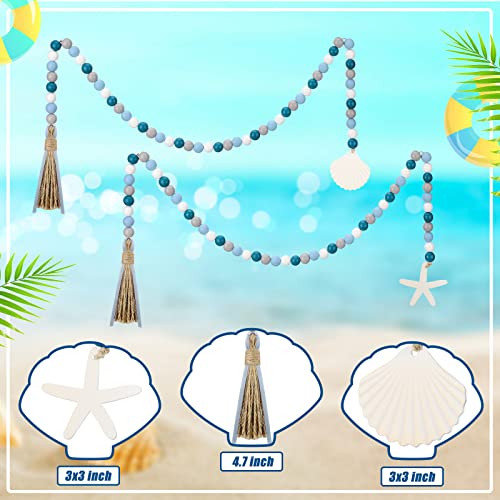 Coastal Wood Bead Garland with Shell Tassels, 2-Piece Set