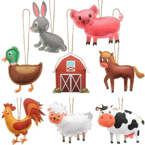 Oudain Farm Animal Felt Christmas Ornaments Set – 8 Mixed Animals for Tree 3.15–3.94"