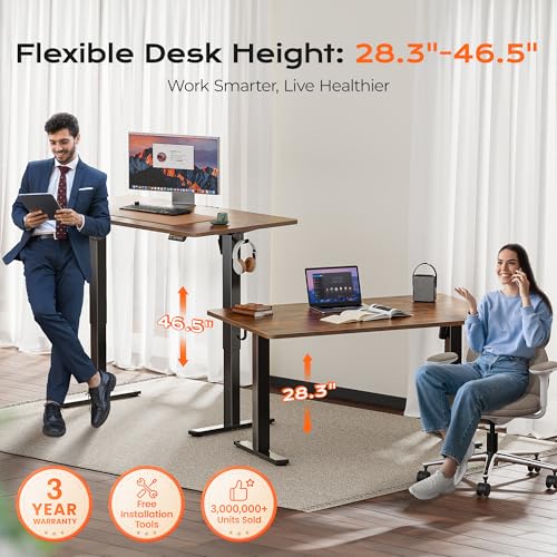 55-Inch Electric Standing Desk, Height Adjustable Computer Desk with 3 Presets