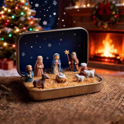 Mini Christmas Nativity Set in Tin Box - Handcrafted Pocket Scene