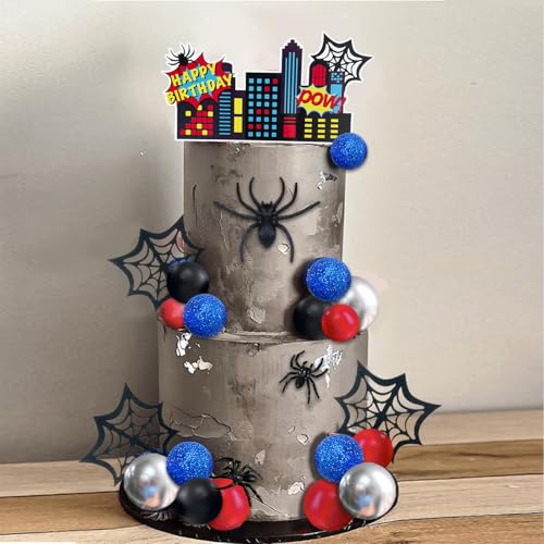 38-Piece Superhero Spider Cake Topper Set with Decorative Balls and Web