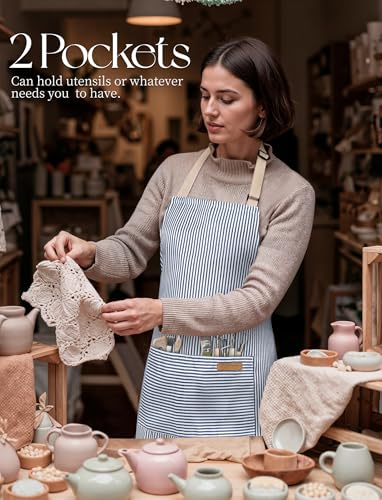 2-Pack Kitchen Cooking Aprons with Pockets, Adjustable Chef Apron