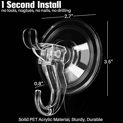 Clear Suction Cup Hooks - Heavy Duty Removable Hangers for Shower & Kitchen