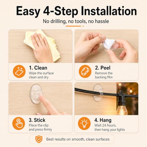 Jueion Outdoor String Light Adhesive Hooks 20Pcs Waterproof Clips