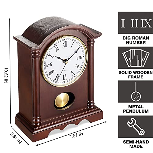 Classic Wooden Mantel Clock with Gold-Tone Pendulum and Roman Numerals