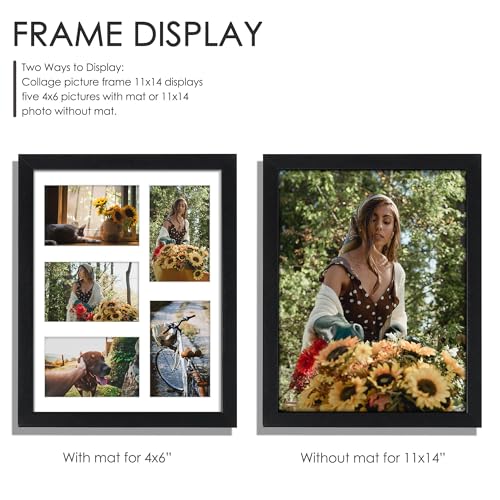 11x14 Collage Picture Frame with Mat - Displays Five 4x6 Photos - Black