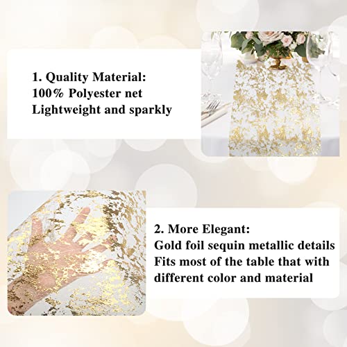 Ohanniewa Gold Table Runner 11in x 32ft Glitter Mesh Foil Roll – Wedding, Christmas