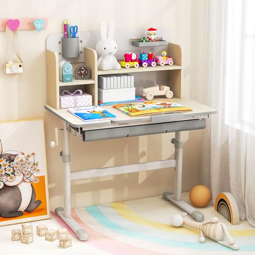 Height Adjustable Kids Study Desk with Tilt Desktop and Storage Drawer