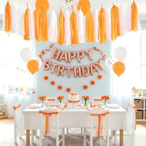 Orange and White Tissue Paper Tassel Garland - 20 Piece DIY Party Banner