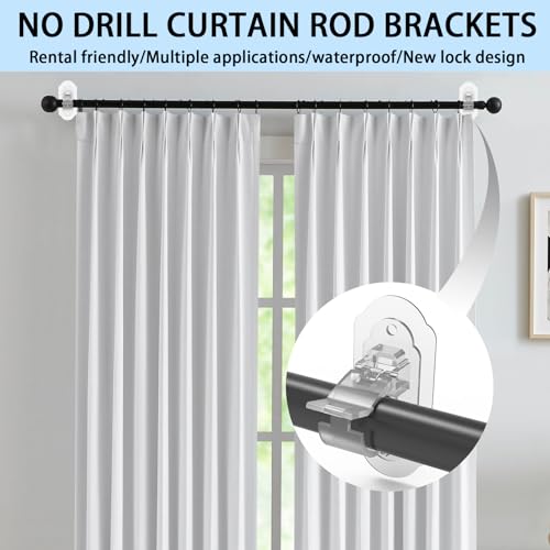 No-Drill Curtain Rod Brackets - Adhesive Wall Hooks for Rods (4 Pack)