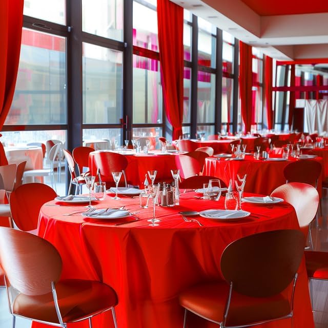 Niuara Red Plastic Tablecloths - 4 Pack 84" Round Disposable Covers for Valentine's & Holiday Gatherings