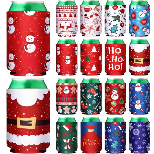 Pickmesh 16Pcs Christmas Beer Can Sleeves Standard/Collapsible | 5.1 x 3.9in Neoprene