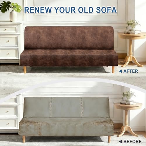 Leather Look Futon Slipcover - Armless Stretch Cover for Sofa Bed
