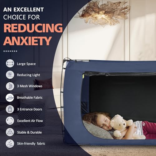 Indoor Privacy Bed Tent Canopy with 3 Doors - 80% Blackout Sleeping Tent