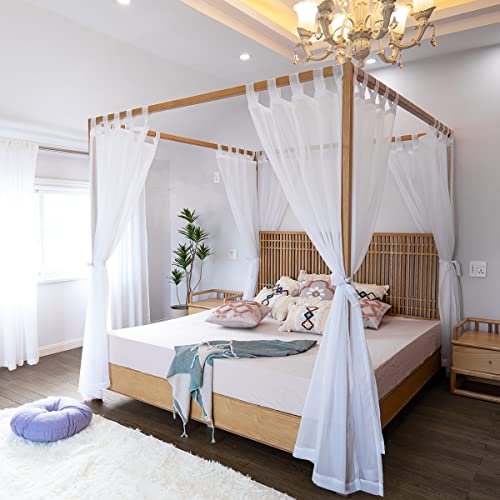 White Sheer Canopy Bed Curtains - 8 Panel Tab Top 4 Poster Frame Drapes