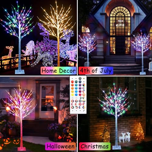 Outdoor Colorful Lighted Birch Tree RGB-5FT - Color Changing LED Tree with Remote