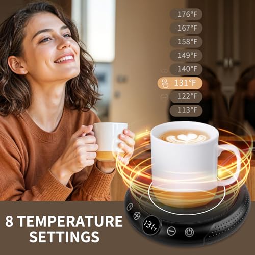 EIHO Black Coffee Mug Warmer with 8 Temp Settings, 12H Timer, Safe Auto Shut-Off