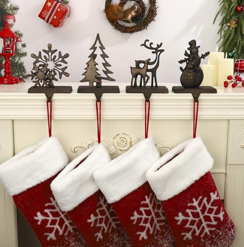 Black Pack of 4 Christmas Stocking Hangers for Mantel – Metal Fireplace Stocking Holders