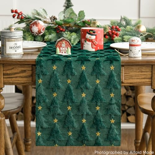 Artoid Mode Christmas Table Runner 13x108 Inch Green Plush Holiday Decor