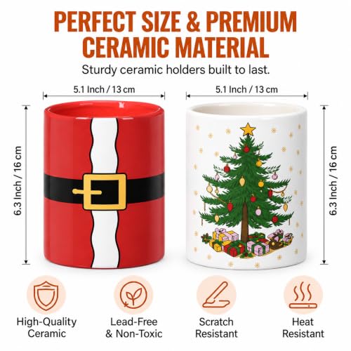 FoldTier Christmas Utensil Holder Set with Santa Belt & Christmas Tree Designs - Kitchen Decor, 2 Pcs, Holiday Gift
