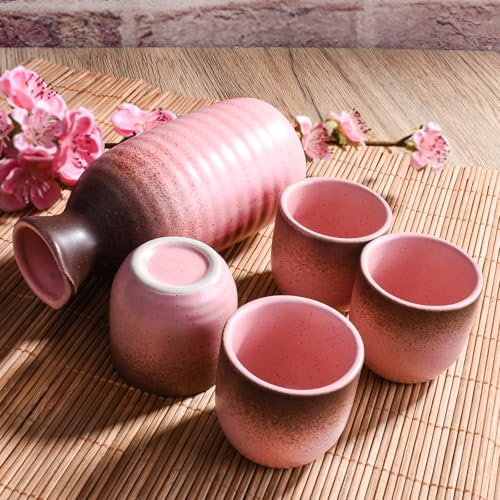 Swlthwen 5-Piece Ceramic Sake Set with Carafe and Cups – Gradient Speckled Design, 8oz Capacity