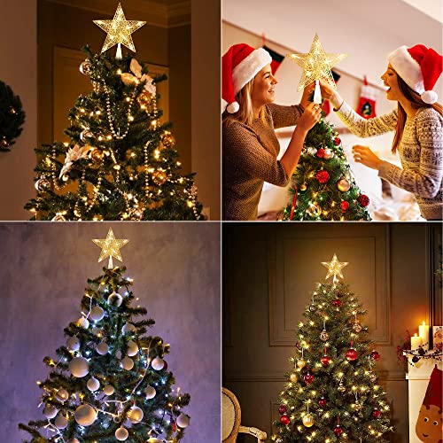 Gold Christmas Tree Topper - 9 Inch Pre-Lit Warm Star Treetop Decor