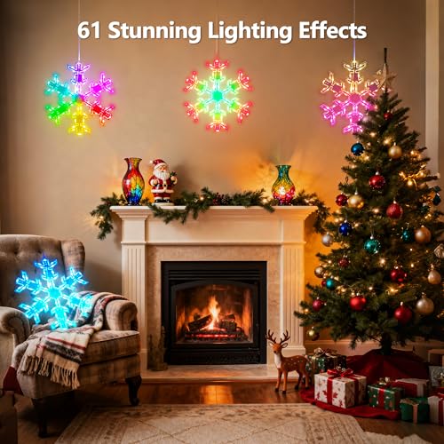 RGB 12-Inch Snowflake Window Lights - 2 Pack with Remote & 61 Effects