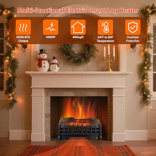 21-Inch Electric Fireplace Log Set Insert with Realistic Flame and Remote