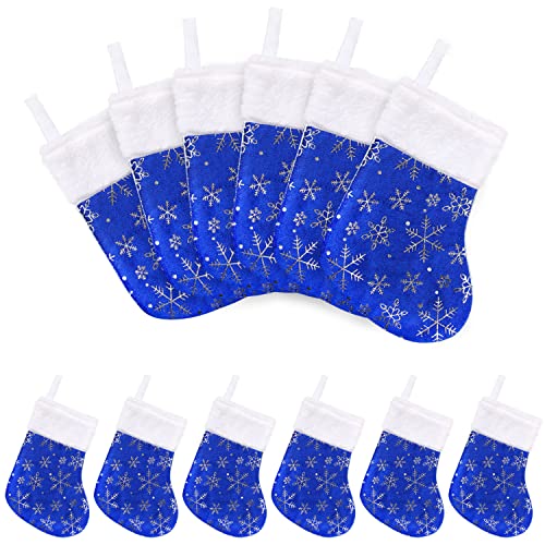 CCINEE Blue & Silver Snowflake Christmas Stockings 12pcs 9" Velvet Cuff 8.26 x 21cm — Holiday Gift Ribbon