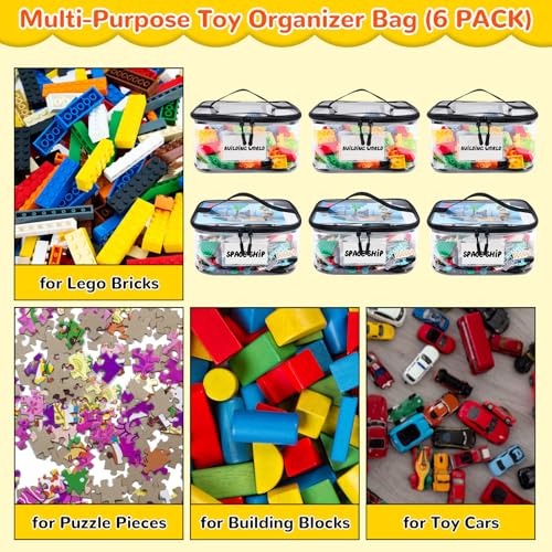 Clear Toy Storage Bags 6-Pack - Waterproof PVC Organizers with Name Tag