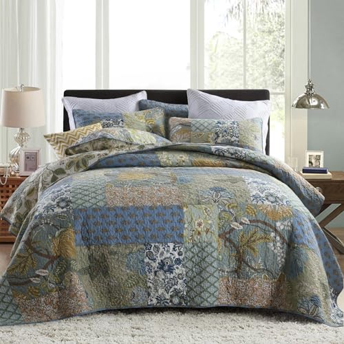 Secgo Queen Comforter Set 100% Cotton Sage Bedspread with Pillow Shams - Reversible Lightweight Bedding, 90x98 Inches