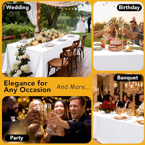 10-Pack White Rectangle Tablecloths, 60 x 102 Inch Washable Polyester
