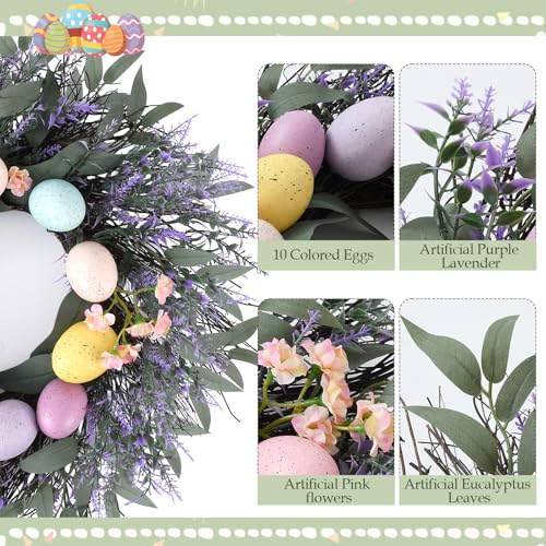 17-Inch Easter Wreath with Lavender, Spring Flowers and Eggs
