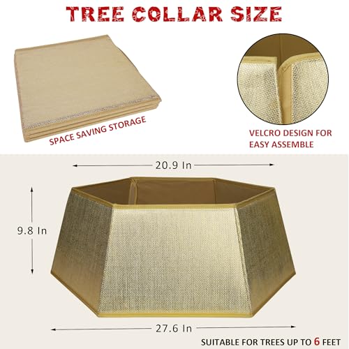 Blissun Gold Shiny Fabric Christmas Tree Collar, Hexagonal Tree Ring