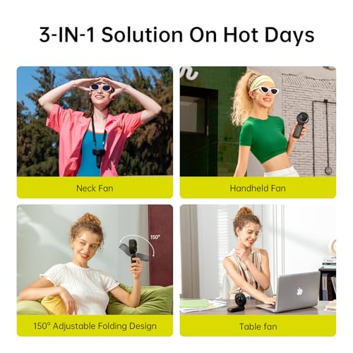 JISULIFE Life7 Portable Handheld Fan 3-in-1 Desk Neck Fan Black