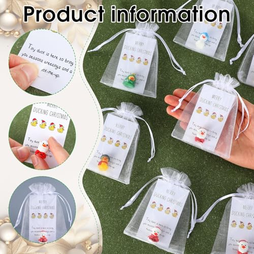 Yeaqee Christmas Duck Resin Figurines Gift Set with Thank You Cards & Organza Bags - Employee Appreciation Bulk