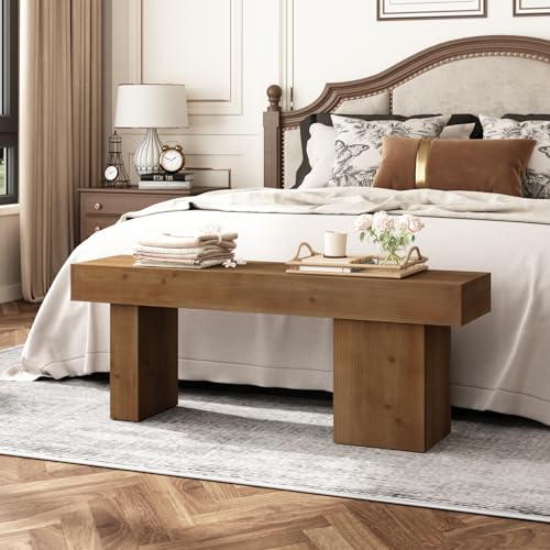 47-Inch Solid Wood Farmhouse Entryway Bench, Rustic Accent Seating