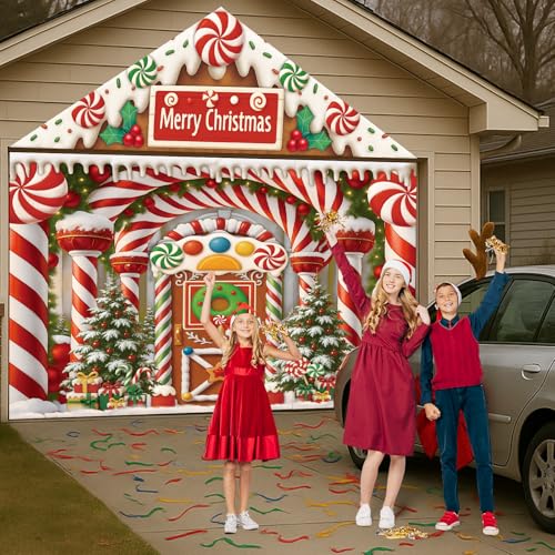 Christmas Gingerbread House Door Cover Decorations Set - Indoor & Outdoor Holiday Decor