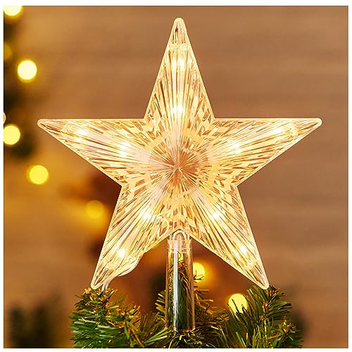 Lighted Star Christmas Tree Topper - 9.5 Inch Clear Warm White 10-Light Plug-In