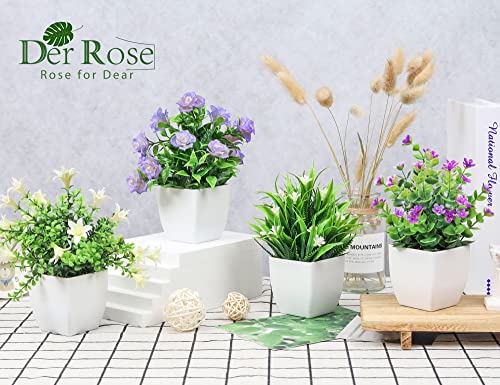 4 Pack Small Artificial Potted Plants with Flowers for Home Decor