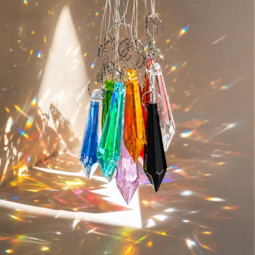 LOULIQIGIFT 12Pcs Multicolor Crystal Icicle Prisms Decorations - 55mm Gift Set