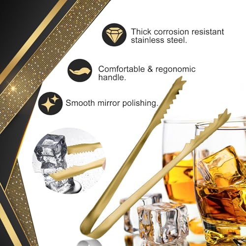 Gold Ice Tongs 7'' Stainless Steel Serving Ice Clamps for Bar & Kitchen