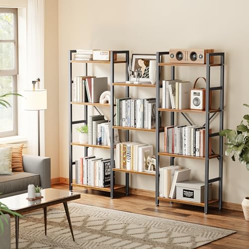 4-Tier Wide Triple Bookshelf with 11 Adjustable Open Display Shelves