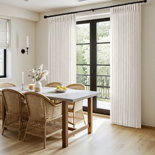 Pinch Pleat Linen Curtains 90 Inch - Light Filtering Drapes (Set of 2)