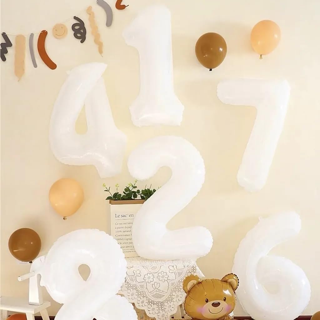 Number 7 Balloon - 40 Inch White Birthday Decoration for 7th, 17th, 27th & 70th Celebrations