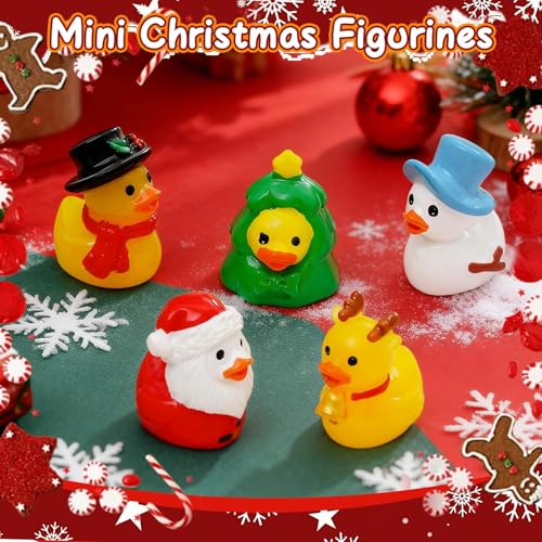 Exasinine 50pc Christmas Ducks Mini Resin Figurines – 10 Styles Stocking Stuffers